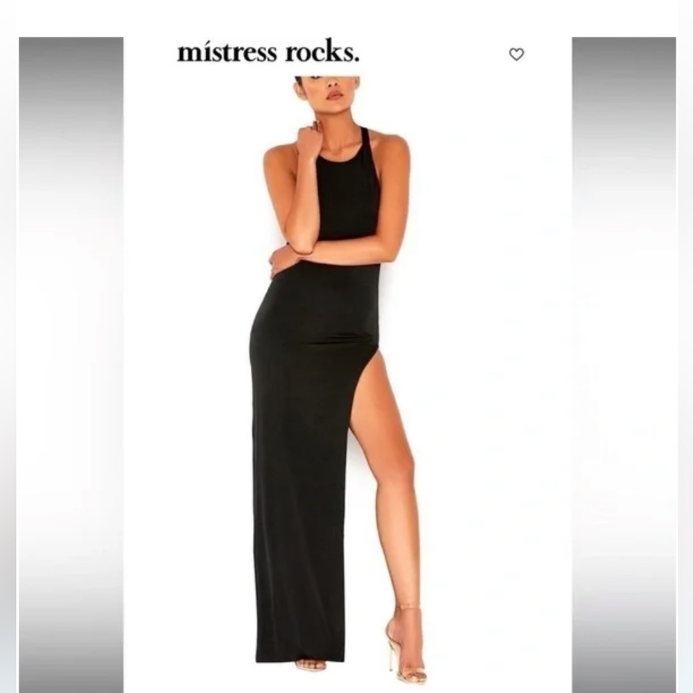 Mistress Rocks Thigh Slit Low Draped Back Dancer Maxi Dress